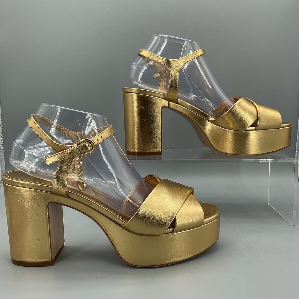 NEW Ferragamo Women’s Savia Platform Sandals Gold Size 10C - Picture 1 of 11